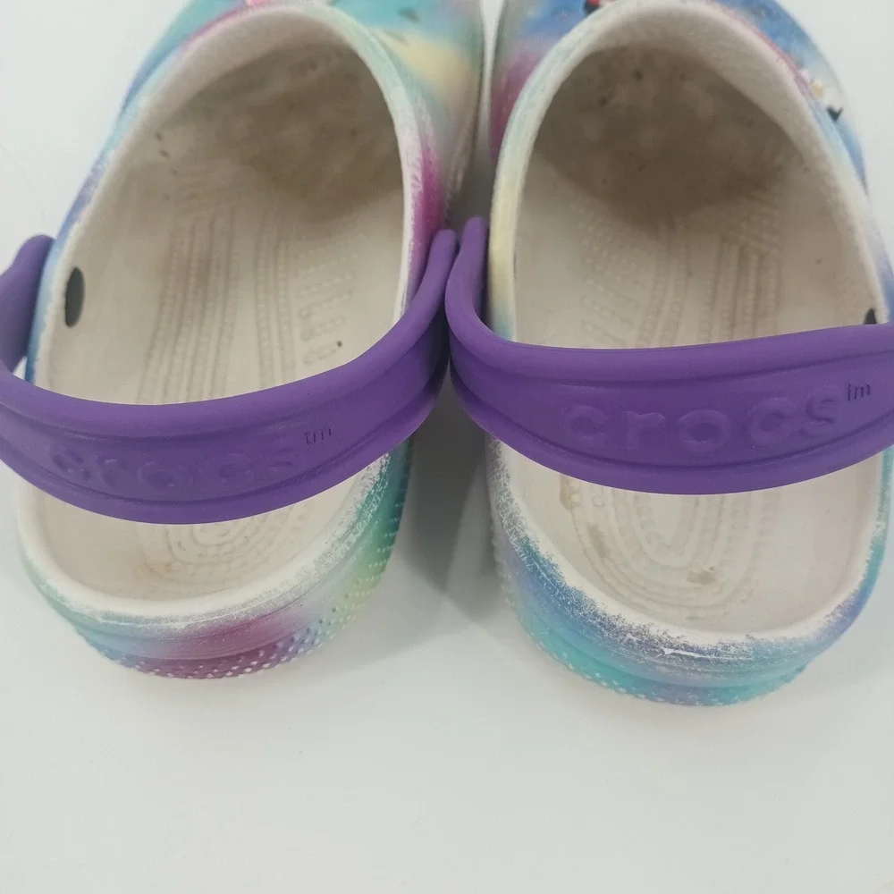 Crocs Kids Classic Tie Dye Galaxy Clogs Purple Blue J2 with Jibbitz Charms